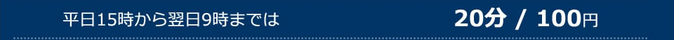 平日15時から翌日9時までは20分 / 100円